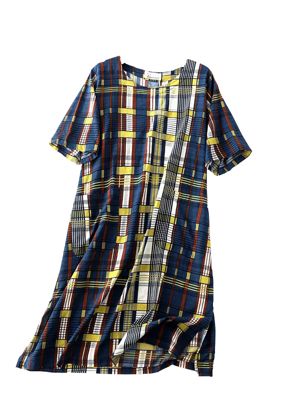 Grace O Neck Tunic Dress Lnspiration Blue Plaid Maxi Dress