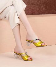 Yellow Boutique Crystal Chunky Heel Zircon Slide Sandals