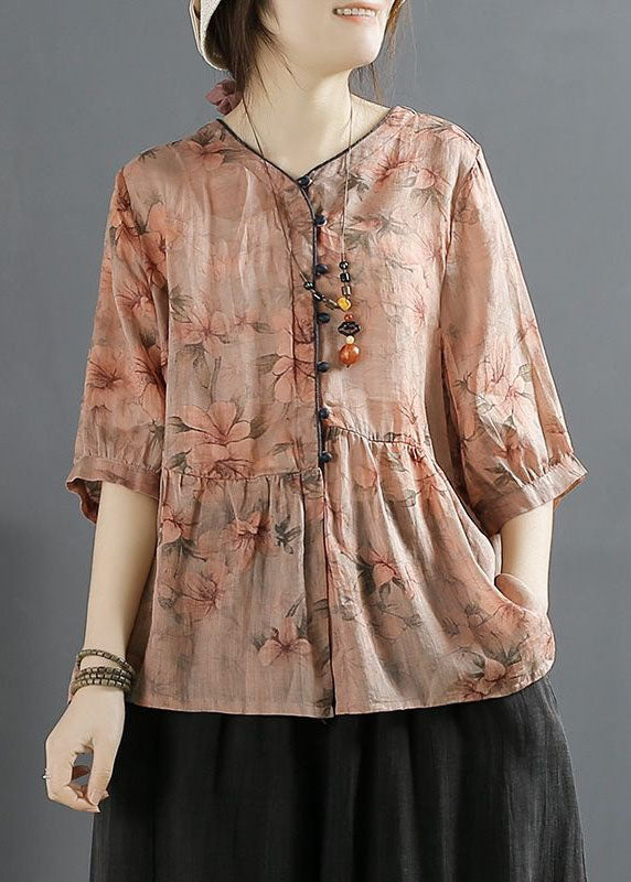 Yellow Button Patchwork Linen Shirts Top V Neck Wrinkled Summer