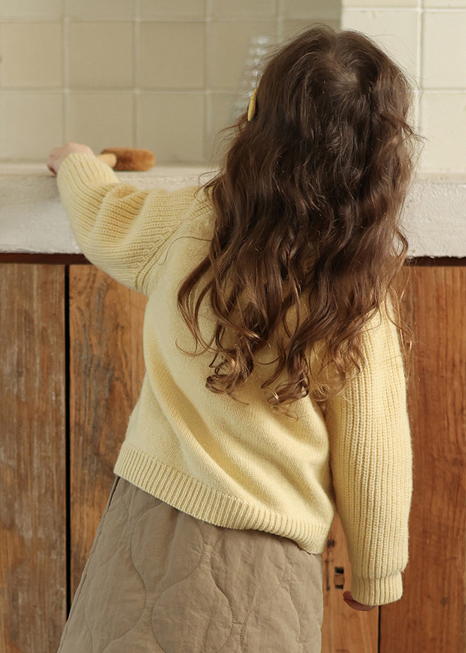 Yellow Button Pockets Cotton Knit Girls Cardigan Spring