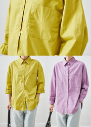 Yellow Cotton Shirt Tops Peter Pan Collar Pocket Fall