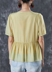 Yellow Cotton Shirts Square Collar Ruffled Summer