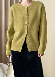 Yellow Cozy Knit Coats O Neck Long Sleeve