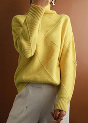 Yellow Cozy Solid Woolen Sweater Turtleneck Spring