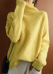 Yellow Cozy Solid Woolen Sweater Turtleneck Spring