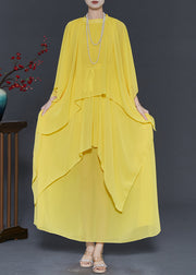 Yellow Draping Chiffon Two Pieces Set Asymmetrical Design Spring