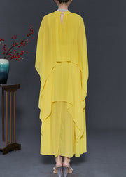 Yellow Draping Chiffon Two Pieces Set Asymmetrical Design Spring