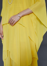 Yellow Draping Chiffon Two Pieces Set Asymmetrical Design Spring