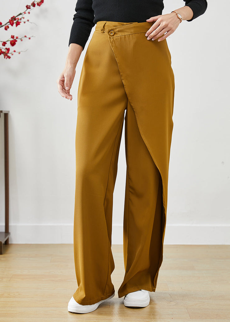 Yellow Draping Spandex Pants Asymmetrical High Waist Fall