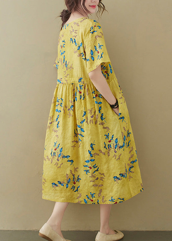 Yellow Drawstring Tie Waist Long Dress Summer