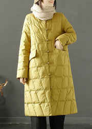 Yellow Duck Down Puffer Jacket Stand Collar Oriental Button Winter