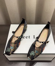 Yellow Embroidery Buckle Strap New Chinese Chunky Heel Shoes