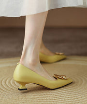 Yellow Fashion Sequined Splicing Kitten Heel Pointed Toe