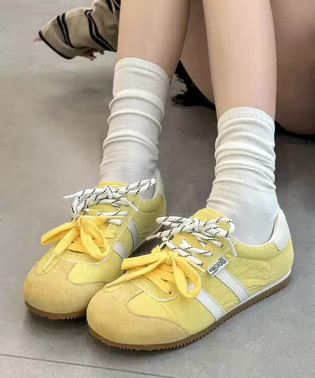 Yellow Flat Feet Shoes Suede Fashion Splicing Lace Up