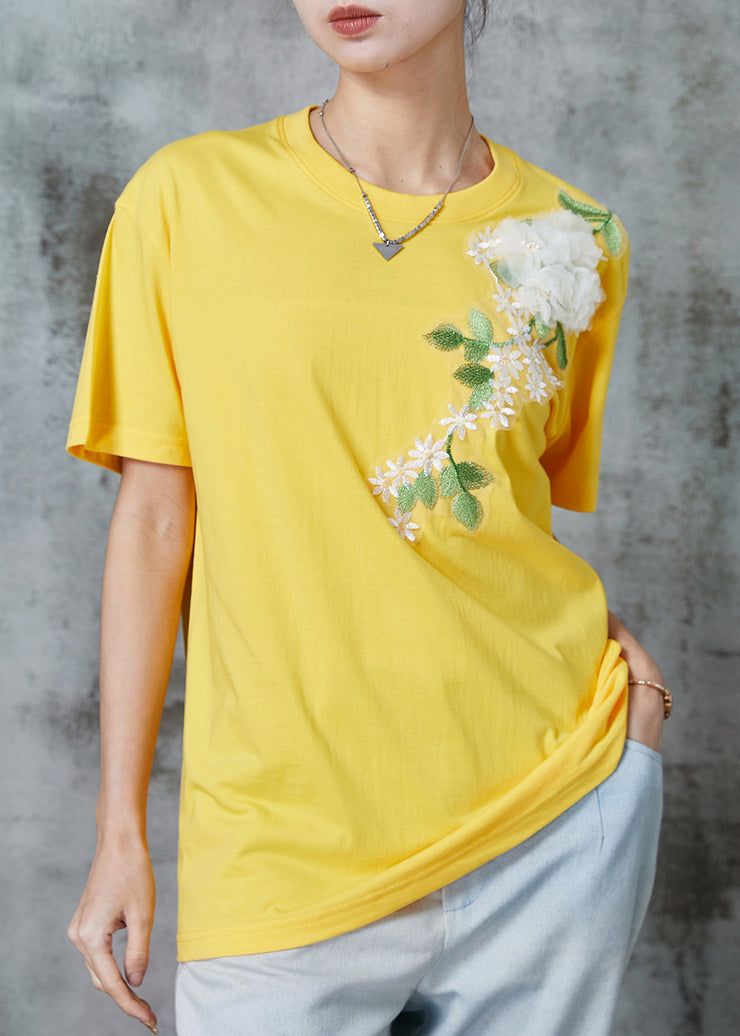 Yellow Floral Cotton Beach Vest Embroideried Summer