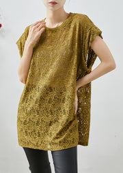 Yellow Hollow Out Lace Tank Oversized Summer