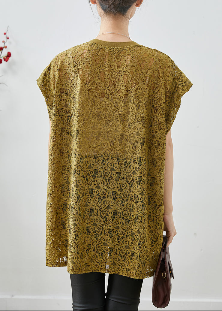 Yellow Hollow Out Lace Tank Oversized Summer