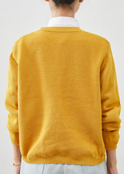 Yellow Knit Cardigans Embroidered Button Spring