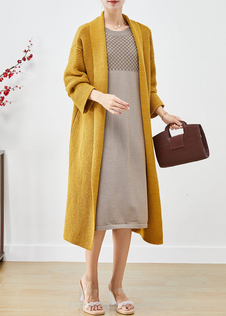 Yellow Knit Loose Cardigans Peter Pan Collar Fall