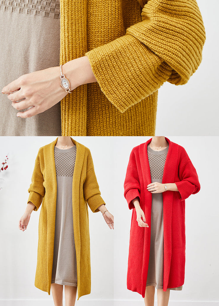 Yellow Knit Loose Cardigans Peter Pan Collar Fall