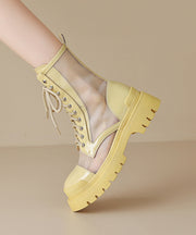 Yellow Lace Up Chunky 2024 Breathable Mesh Splicing Boots