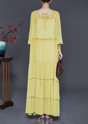 Yellow Layered Chiffon Robe Dresses Ruffled Spring