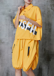 Yellow Letter Print Cotton Two Piece Set Oversized Spring