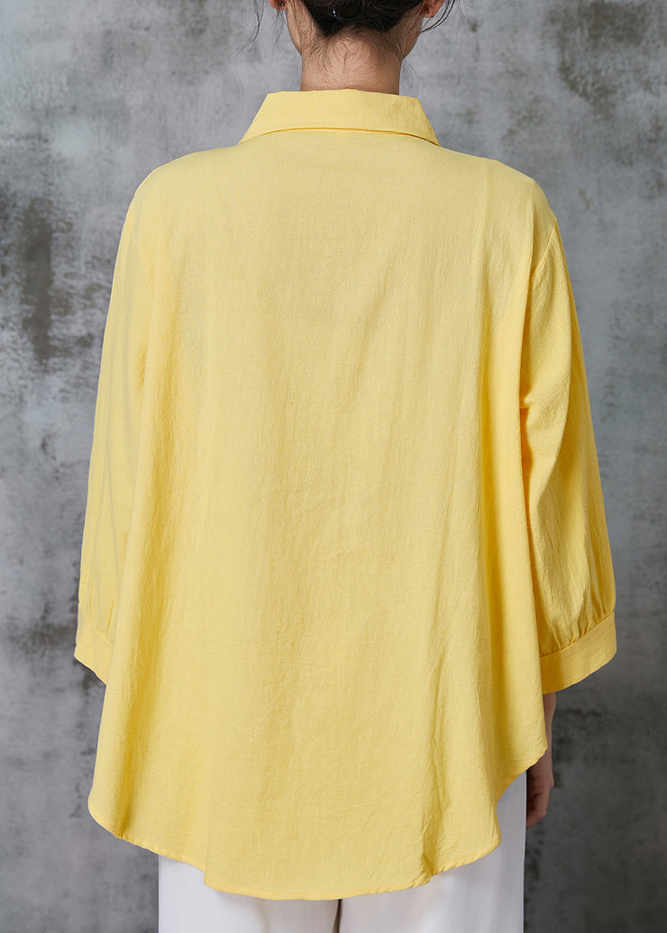 Yellow Loose Linen Shirt Peter Pan Collar Summer