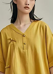 Yellow Patchwork Cotton Mid Dresses Oversized Side Open Summer