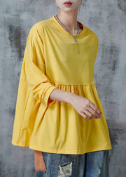 Yellow Patchwork Cotton Sweatshirt Oversized Fall