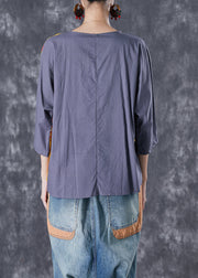 Yellow Patchwork Linen Shirts V Neck Chinese Button Summer