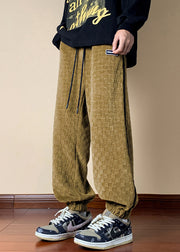 Yellow Pockets Cotton Fall Mens Beam Pants Elastic Waist