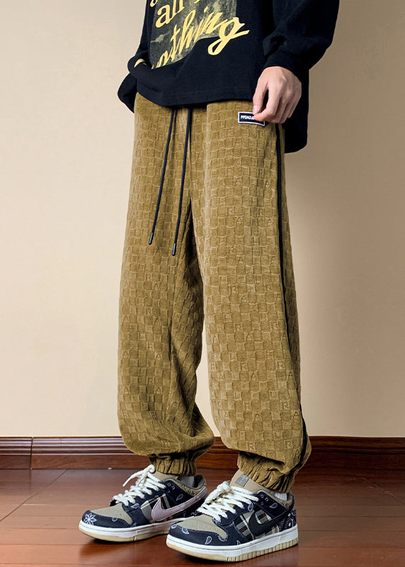 Yellow Pockets Cotton Spring Mens Beam Pants Elastic Waist