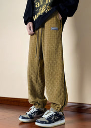 Yellow Pockets Cotton Spring Mens Beam Pants Elastic Waist