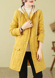 Yellow Pockets Loose Fine Cotton Filled Hooded Coat Winter