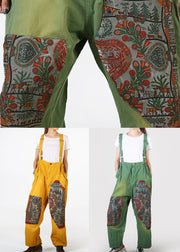 Yellow Pockets Patchwork Print Denim Jumpsuit Pants Summer