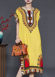 Yellow Print Chiffon Holiday Dress Oversized Summer