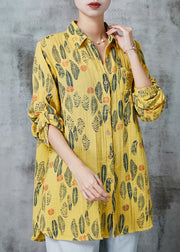 Yellow Print Cotton Blouse Top Oversized Spring