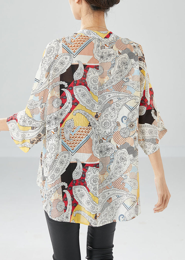 Yellow Print Cotton Shirts Oversized Batwing Sleeve