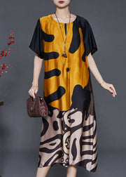 Yellow Print Silk Robe Dresses Oversized Summer