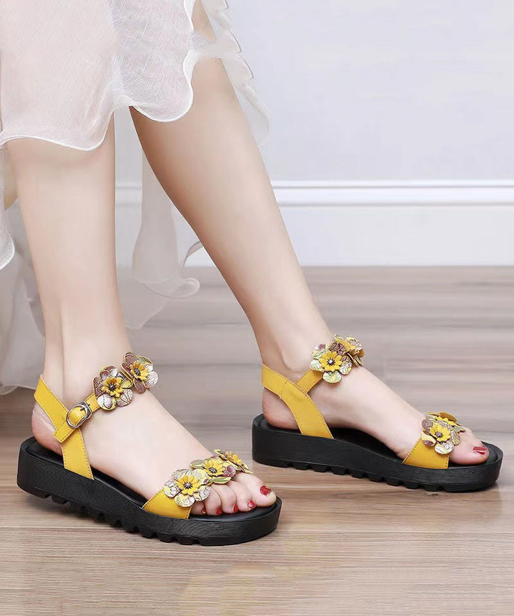 Yellow Sandals Platform Faux Leather Casual Splicing Floral soolinen shoes-20251