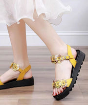 Yellow Sandals Platform Faux Leather Casual Splicing Floral soolinen shoes-20251