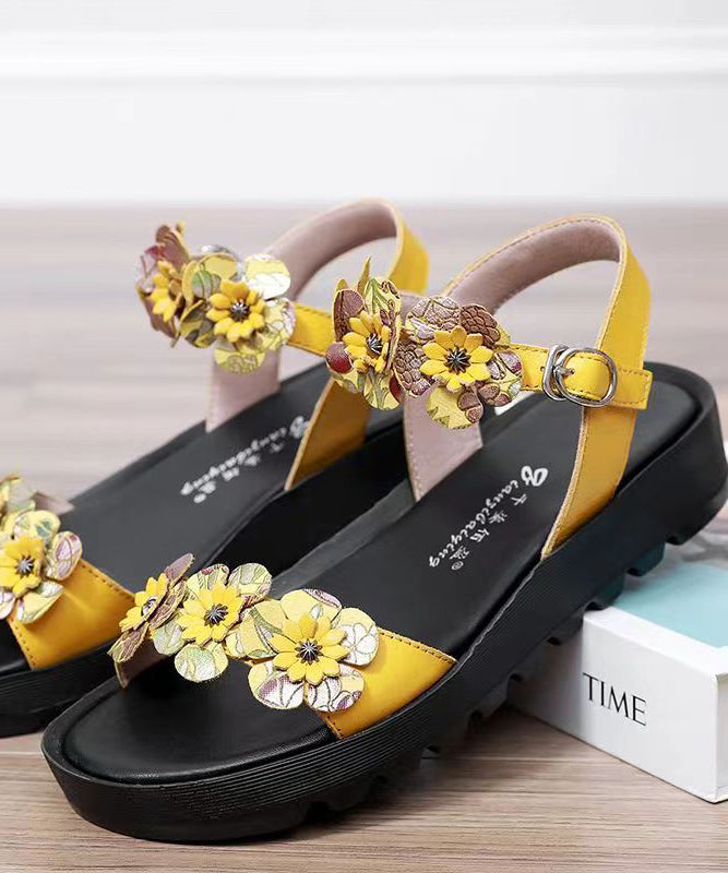 Yellow Sandals Platform Faux Leather Casual Splicing Floral