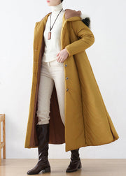 Yellow Side Open Hooded Long Parka Winter