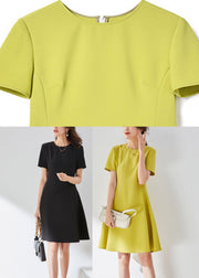 Yellow Slim Mid Dress Short Sleeve