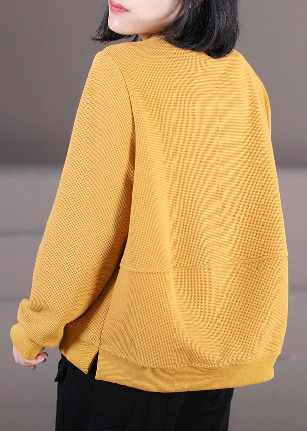 Yellow Stand Collar Side Open Sweatshirt Fall