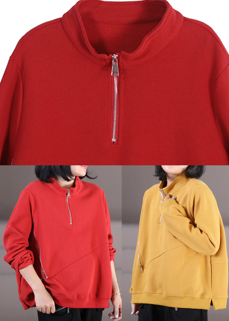 Yellow Stand Collar Side Open Sweatshirt Fall