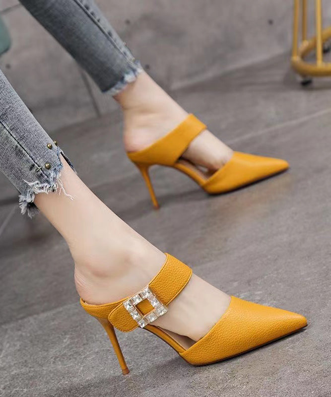 Yellow Stiletto Faux Leather Boutique Pointed Toe Slide Sandals
