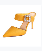 Yellow Stiletto Faux Leather Boutique Pointed Toe Slide Sandals