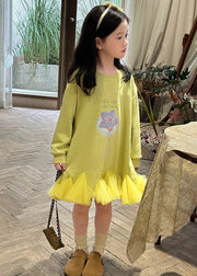 Yellow Tulle Patchwork Girls Maxi Dress Spring